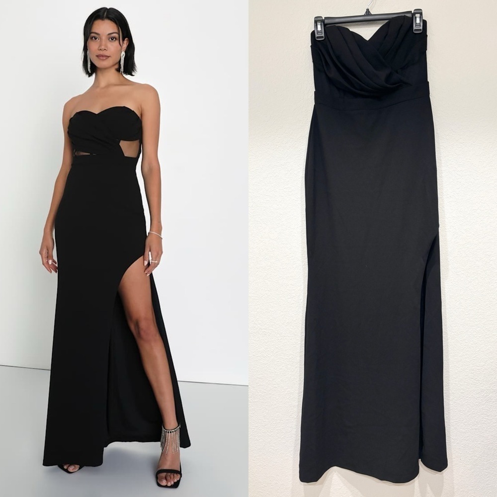 NWOT Lulus Sultry Glances Black Pleated Strapless Bustier Maxi Dress